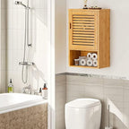 VIAGDO Bathroom Wall Cabinet, Wooden Medicine Cabinet with Single Door and Adjustable Inner Shelf, Bamboo Storage Cabinet Wal