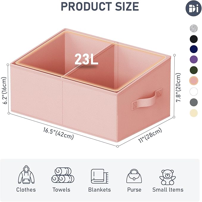 DIMJ Large Closet Shelf Organizer Bins 8 Packs with Handles and Divider, Fabric Trapezoid Storage Baskets, Foldable Clothes C