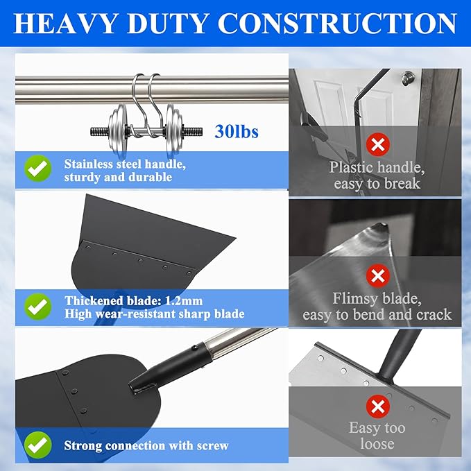 Snow Shovel Ice Scraper- Multifunctional Garden Cleaning Flat Shovel Floor Scraper Long Handle, Heavy Duty Weed Scrapers Tool, Metal Sharp Blade for Lawn Edging,Sidewalk Weeding,Driveway,Steps,67"