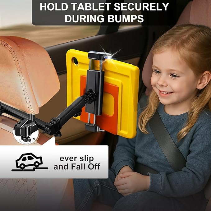 Car Headrest Tablet Holder - [18.9" Max Extension] [Zinc Alloy Lockable Arm] Backseat Phone & Tablet Mount for iPad, iPhone, Switch, 4.7-13" Devices (D6)