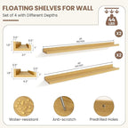Fun Memories Picture Ledge Shelf, Floating Shelves Set of 4, 40 Inch Picture Shelves for Wall with Ledge, Large Nursery Book 