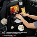 Universal Premium Leather Foldable Car Backseat Organizer with Table Tray, Car Seat Back Protector with Garbage Bag Touch Screen Pad Holder, Car Kick Mats Protector with Tissue Holder (Black)