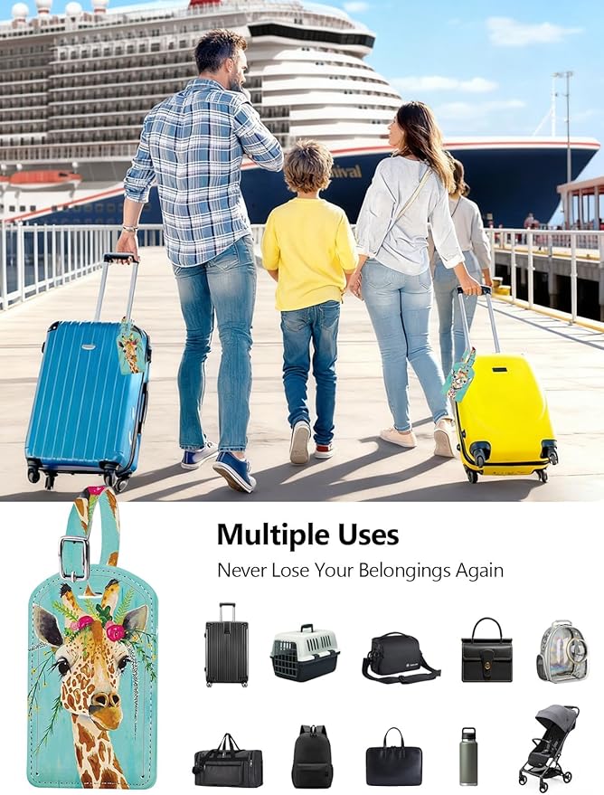Luggage Tags Built-in Anti-Loss Tracker, Luxury Leather Luggage Tags for Suitcase, Travel Bags, Backpacks, Travel Organizer f