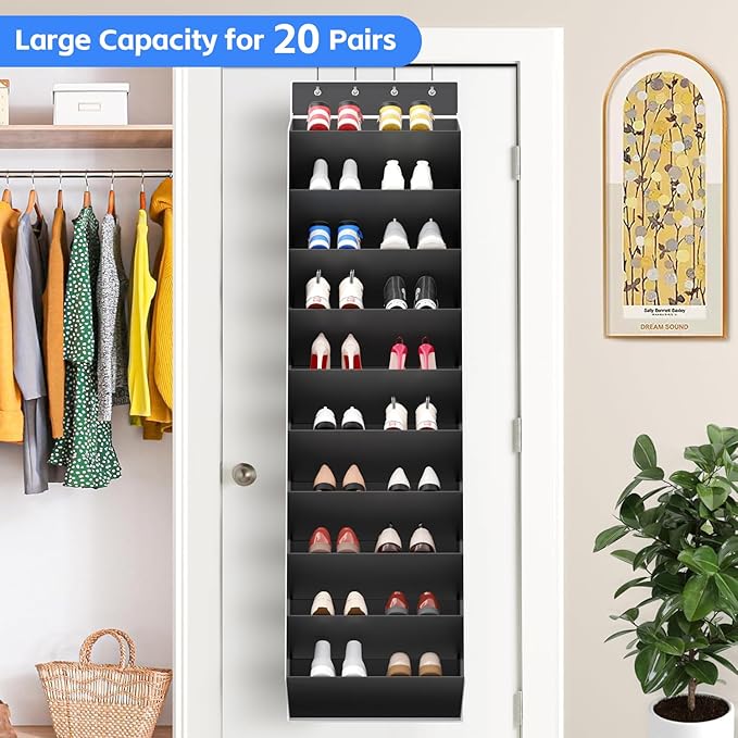 REGELETO 10 Tiers Large Size Over the Door Shoe Organizer Storage, Hanging Shoe Rack for Door with Deep Pockets, Fit 20 Pairs