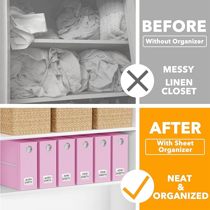 SpaceAid 6 Pack Bed Sheet Organizers and Storage, Foldable Sheet Organizer with Window for Linen Closet, Set Folder Keeper fo