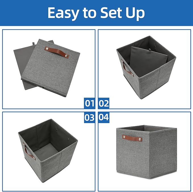 Temary 11 Inch Cube Storage Bins 4PCs Fabric Storage Cubes Storage Baskets Organizer with Handles, Foldable Baskets for Organ