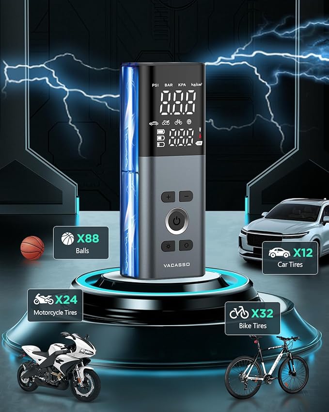 Tire Inflator Portable Air Compressor, 150PSI Air Pump For Car Tires with Accurate Tire Pressure Gauge, Cordless Air Compressor for Car, Motorcycle, Bike, Balls and More, Smart Autostop