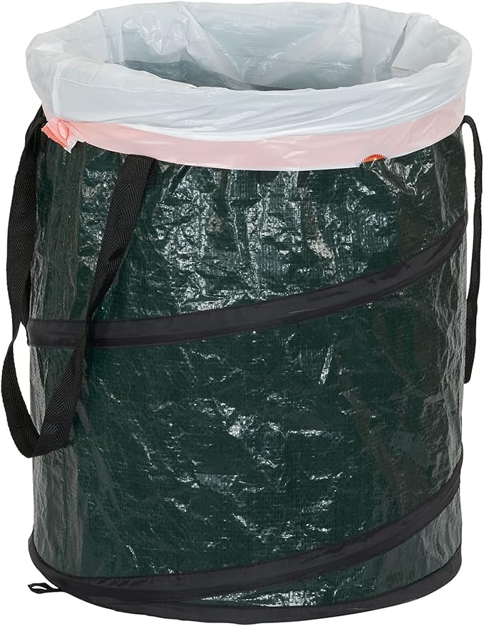 Household Essentials Pop Up Hamper, Pop Up Camping Trash Can, Great for Outdoor or Indoor Use, Portable and Collapsible with Zippered Top, Green