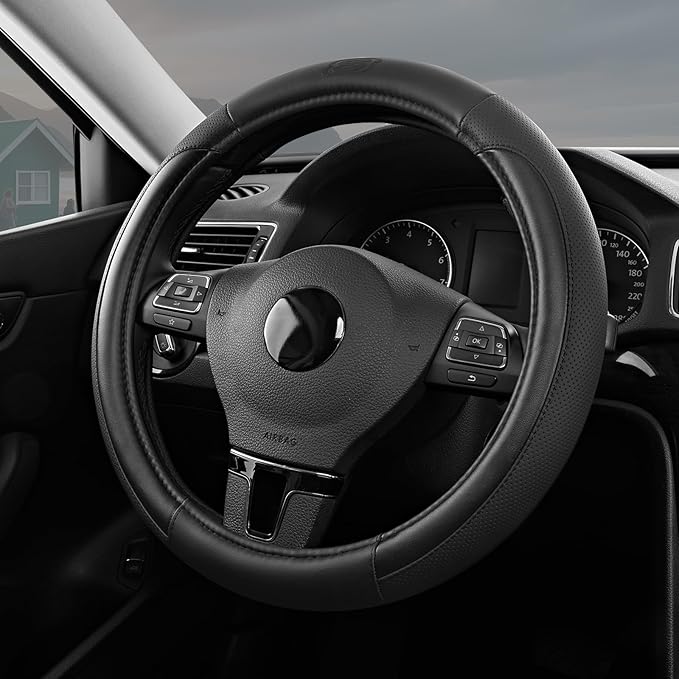 Skechers Steering Wheel Cover Memory Foam,Luxury Leather Steering Wheel Covers,Universal Anti-Slip Fit 14" 1/2-15" Car Wheel 