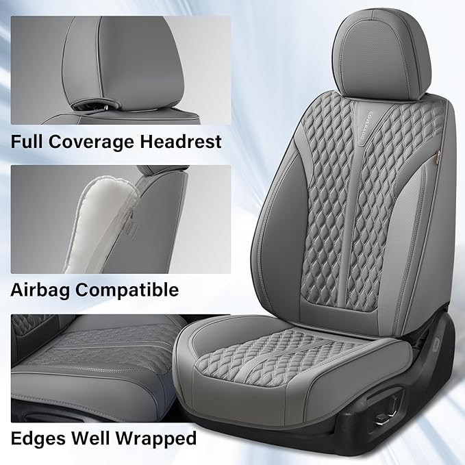 Coverado Front Seat Covers, Luxury Nappa Leather Seat Covers, Car Seat Covers Waterproof, 2 Pack Universal Seat Covers for Ca
