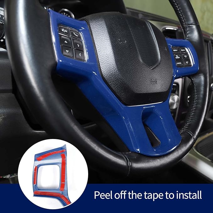 Hoolcar Interior Steering Wheel Cover ABS Trim Compatible with 2010-2017 Dodge RAM Accessories, Blue