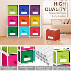 Geelin 9 Cube Toys Storage Organizer with Fabric Bins and Labels, 11 Inch Collapsible Cubby Storage Drawers Colorful Dresser 