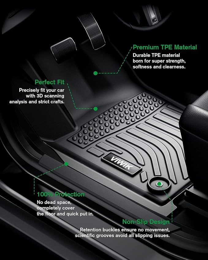 VIWIK Floor Mats Fit for Nissan Ariya 2023 2024, TPE Floor Liners All Weather Guard Custom Car Mats Full Set 1st & 2nd Row, Automotive Accessories for Nissa-n Ariya Odorless Non- Slip Waterproof