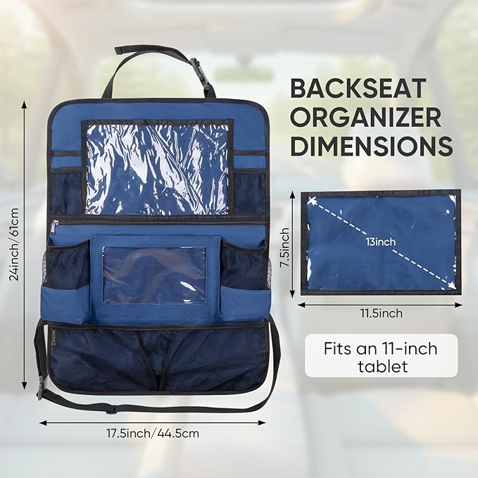 BALEINE Backseat Car Organizer, Back Seat Car Organizers and Storage, Kick Mats Back Seat Protector, Travel Accessories for Most Automotive (2 Pack, Navy)