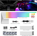 Dreamcolor Acrylic Interior Car LED Strip Light with Wireless APP, Dual Zone RGB 18 in 1 with 175 inches 593 LEDs Fiber Optic Neon Strip Lights for Car, Music Sync Neon Car Ambient Lighting Kits