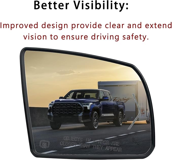 Passenger Side Heated Turn Signal And Blind Spot Detection Mirror Glass Replacement For 2008-2017 Toyota Sequoia 2007-2020 Toyota Tundra - Side Mirror With Rear Holder
