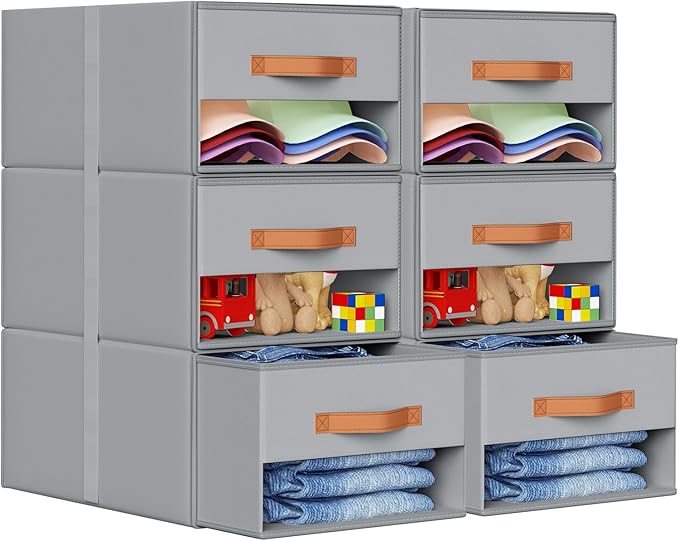 DIMJ Closet Organizers and Storage - Fabric Bins with Drawers for Closet Foldable Clothes Organizers with Clear Window, Stack