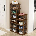 AFOORD Vertical Shoe Rack-Tall Narrow Shoe Rack Organizer for Small Spaces,12Tier Bamboo Shoen Shelf for Entryway,Closet,Corn