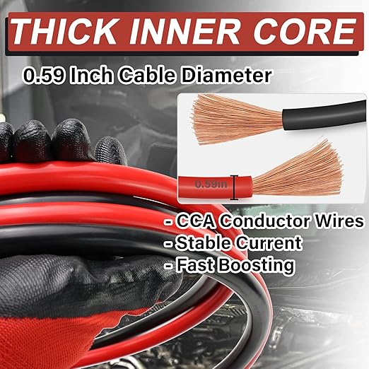 2/0 Gauge Jumper Cables, 40FT 5000A Heavy Duty Jumper Cable for Car Van Truck, Automotive Booster Cables for Jump Starting Dead & Weak Batteries，Transfers Higher Voltage Than 0, 2~12 Gauge