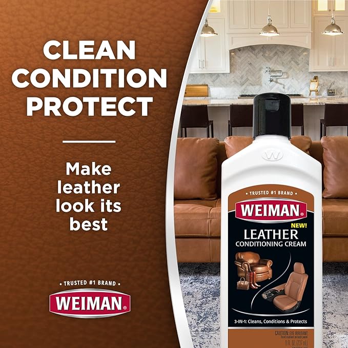 Weiman 3 in 1 Deep Leather Cleaner & Conditioner Cream - Restores Leather Surfaces - Use on Leather Furniture, Car Seats, Sho