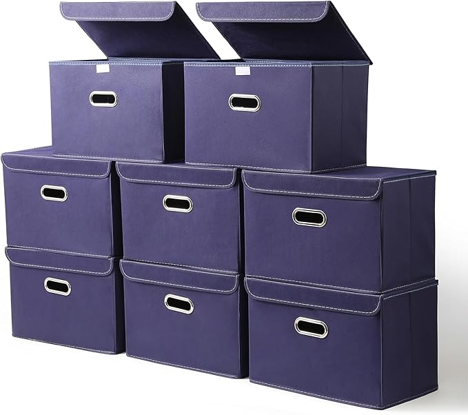 STOREONE Fabric Storage Cube Bins Foldable Organizer Container Collapsible Basket with Lids and Metal Handles, for Home, Bedr