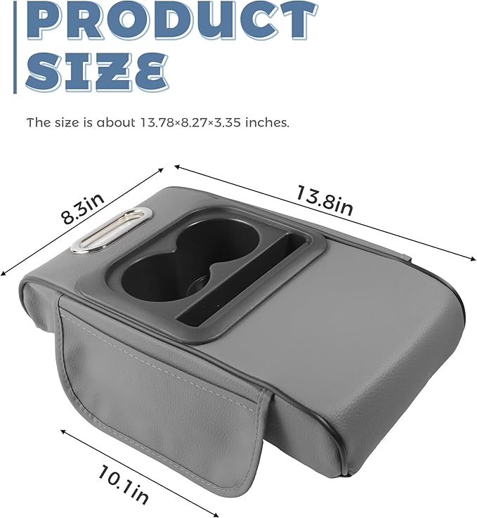 Car Armrest Storage Box,Car Accessories Console Organizers and Storage,Universal Waterproof Leather Console Cover with Cup Holder and Phone Holder,Suitable for Most Cars (Normal, Gray)