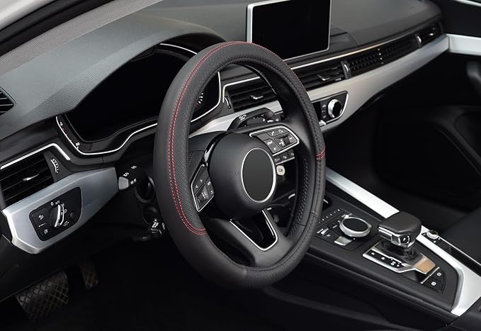 LABBYWAY Steering Wheel Cover, Universal Fit 15 Inch Microfiber Leather Car Wheel Protector, Anti-Slip, Black