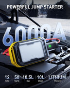 AUXITO Jump Starter: 6000A Car Portable-Battery Jumper Box with 4000LM LED Outdoor Camping Light and Power Bank Function Up