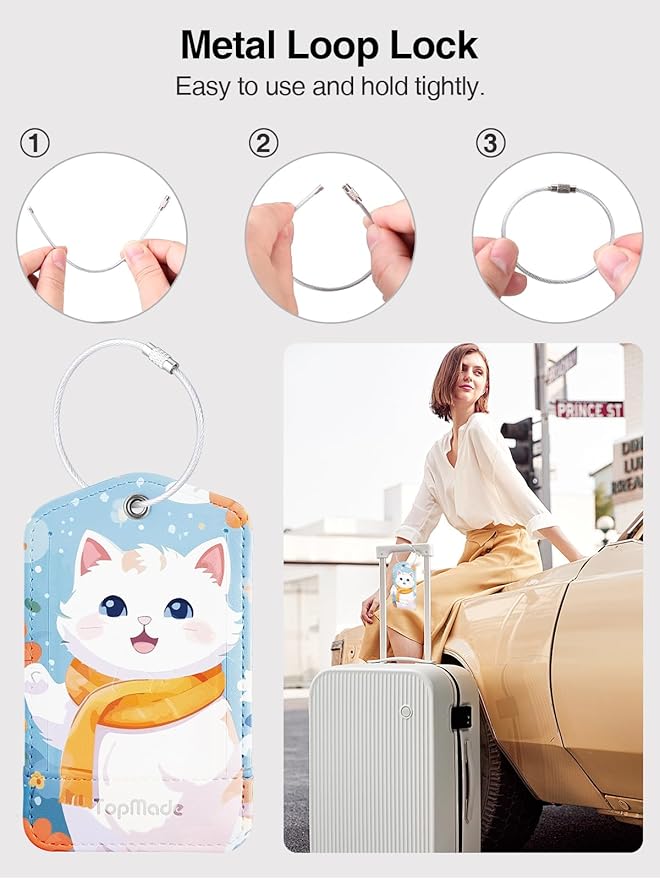 TopMade Smart Luggage Tag with Find My, Premium Leather Luggage Tags for Suitcase, Travel Bags, Backpacks, Anti-Lost Suitcase