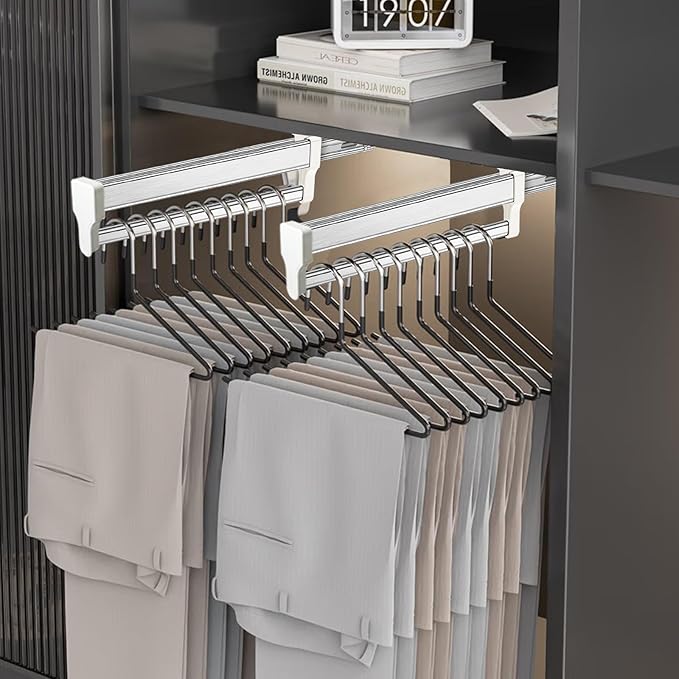 Pull Out Clothes Hanger Rod Adjustable Wardrobe Clothing Rail Hanger Rack Bar for Pants Clothes Stainless Steel (792mm/31.2in