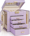 AKOZLIN 5-Tier Jewelry Box Leather Jewelry Storage Organizer with 4 Drawers Lockable for Women Girls Ring Necklace Earring Br