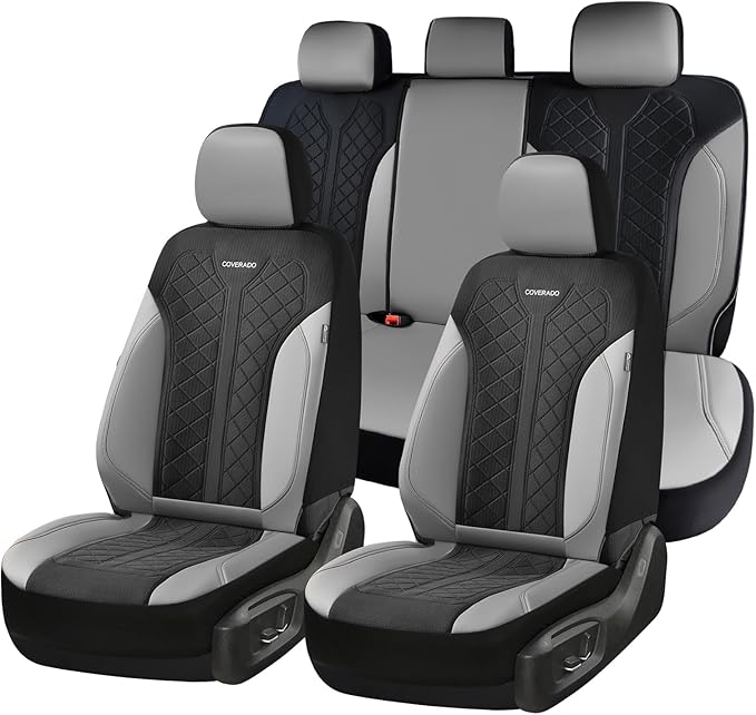 Coverado Automotive Seat Covers Full Set, Luxury Car Seat Covers, Leather Seat Covers, Mesh Design, Black Driver Seat Protect