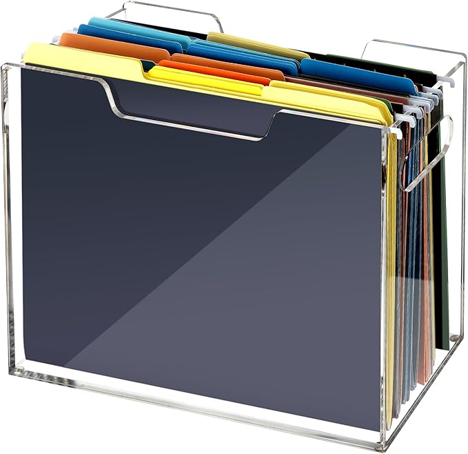 Acrylic Hanging File Folder Organizer, Letter Size Clear Filing Organizer Box with Handles, Magazine File Holder for Desk Hom