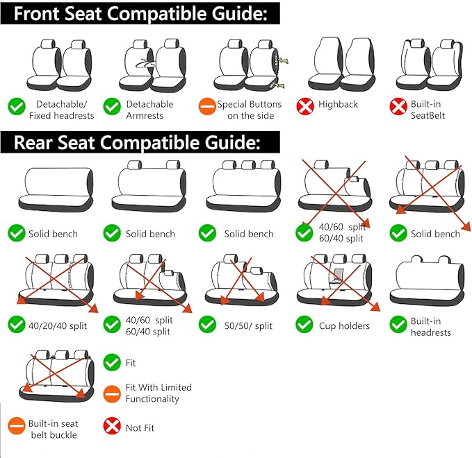 Foneso Car Seat Covers, 100% Breathable with Composite Sponge Inside, Airbag Compatible Universal Fit Accessories Auto for Ca
