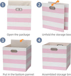 11x11 Cube Storage Bins, Collapsible Fabric Storage Cubes, Cubby Storage Organizer Bins Striped Container Baskets for Organiz