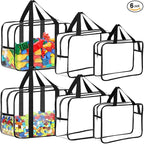 6 Packs Toy Storage Bags with Labels, Reusable Clear PVC Board Game Storage, Travel Waterproof Organizer Bags with Zipper Lar