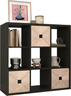 [2026 Wooden Thick Frame 9 Cube Storage Organizer Shelf with Anti-Tipping Kits + Reversible Open Back Bookcase, Horizontal an