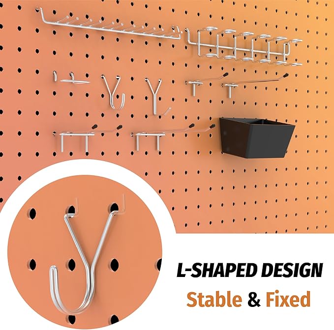HUHOLE 49 Piece Pegboard Hooks Assortment Kit with Pegboard Bins Garage Tool Organizer Set Fits 1/8 and 1/4 Inch Peg Board Ac