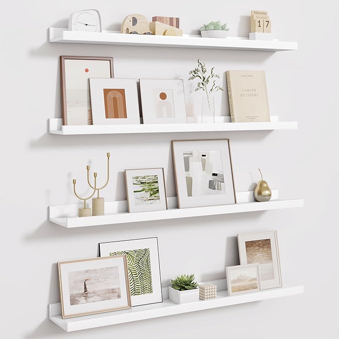 Fun Memories Picture Ledge Shelf - 32 Inches Floating Shelves Set of 4 - Floating Shelves with Lip for Storage - Wood Bookshe