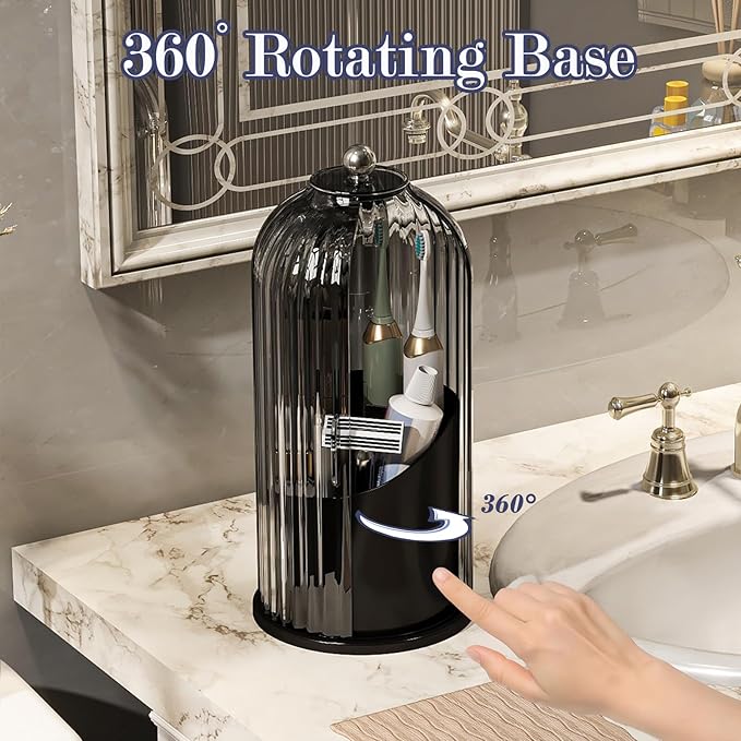 Dustproof Toothbrush Holders with Cover, Rotating Electric Toothbrush and Toothpaste Holder for Bathroom Countertop, 3 Slots 