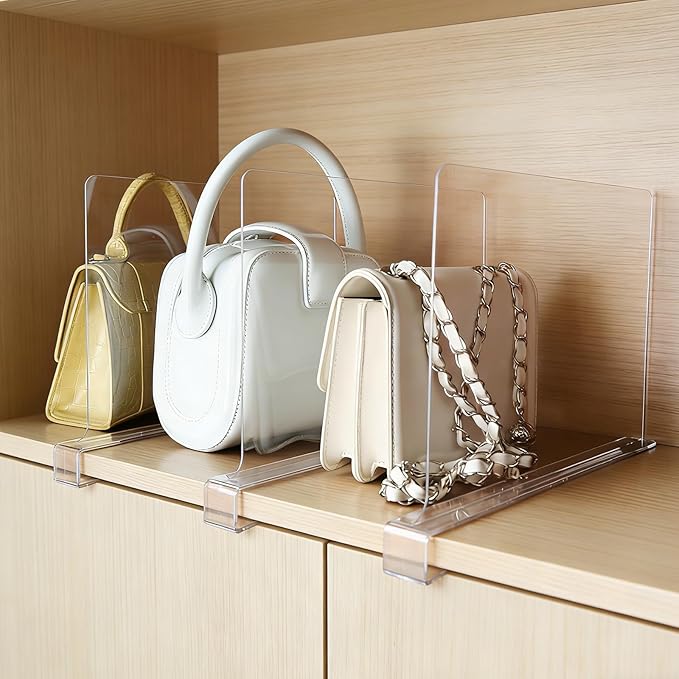 8 Pack Shelf Divider for Closet Acrylic, Clear Purse Organizer for Closet Perfect for Sweater, Shirts, Handbags in Bedroom an