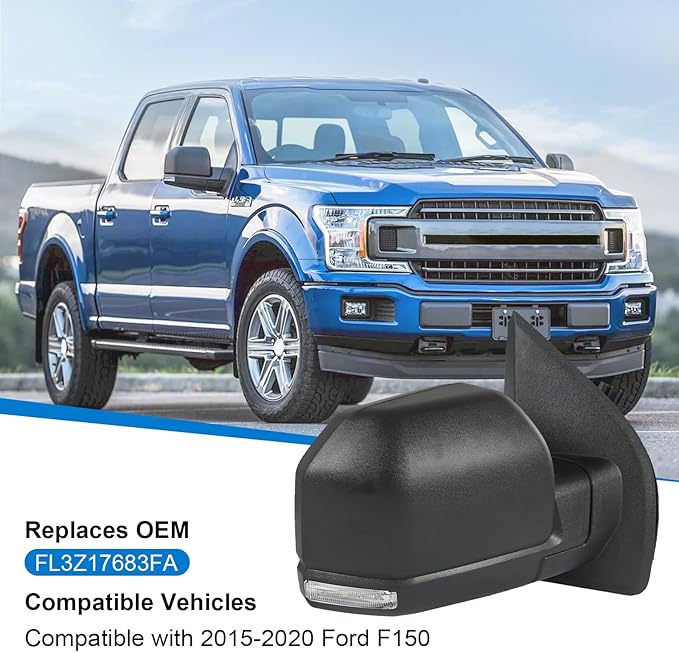 JDMSPEED Left Driver Side View Mirror Compatible with 2015-2020 Ford F150 with Power Glass Heated Puddle Lights Clearnce Lamp