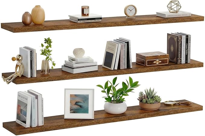 AMADA HOMEFURNISHING 47.2" L Floating Shelves, Wall Shelves Set of 3 for Bathroom/Living Room/Bedroom/Kitchen, Floating Shelv