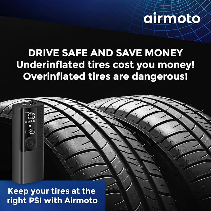 Airmoto Tire Inflator Portable Air Compressor - Air Pump For Car Tires with Digital Pressure Gauge, LED Light and Auto Shut-O