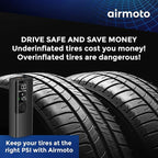 Airmoto Tire Inflator Portable Air Compressor - Air Pump for Car Tires with Digital Pressure Gauge, LED Light and Auto Shut-O