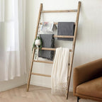 FUIN Extra Wide 6.4ft Wooden Blanket Ladder Living Room Decorative Wal Leaning Farmhouse Quilt Display Holder Rustic Wood Tow