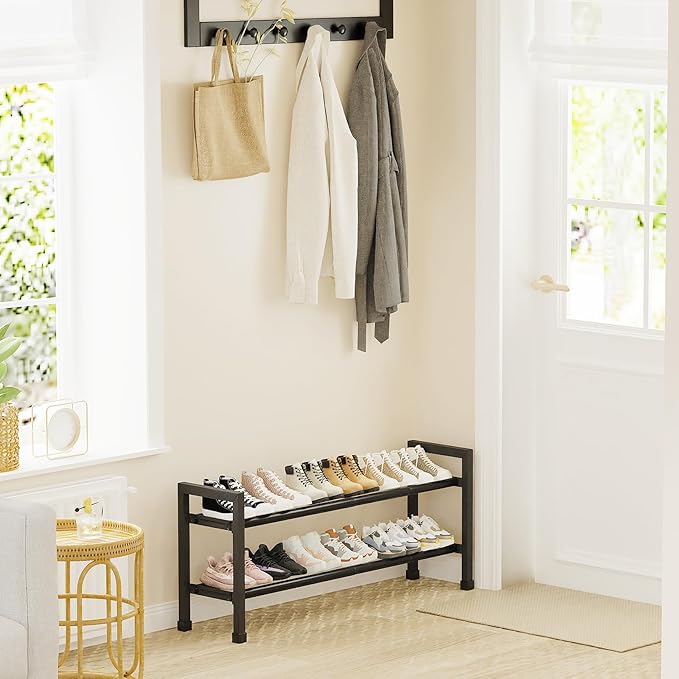 Mavivegue Expandable Shoe Rack, 2-Tier 19"-43.3" Adjustable Shoe Rack for Closet,Hall Entryway,Front Door,Garage, Sturdy Stee