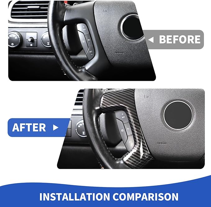 Carbon Fiber Steering Wheel Trim Cover Compatible with Chevy Silverado/Tahoe/Suburban/Avalanche/ESCALADE/GMC-Yukon/GMC-Sierra 2007-2013