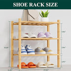 Smiry Shoe Rack, 3 Tier Thick Small Bamboo Shoe Organizer, Stackable Free Standing Wooden Shoe Storage Shelf for Closet, Entr