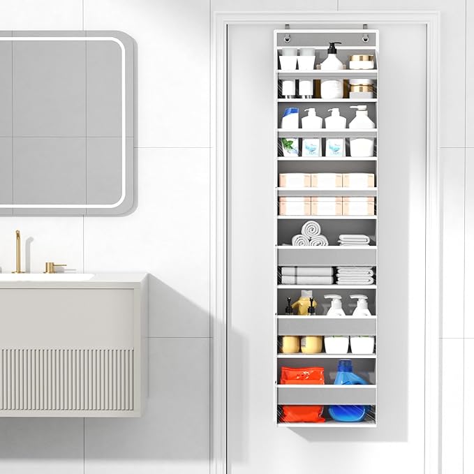 Mefirt Over The Door Organizer, 6 Shelf Door Hanging Organizers with 6 Large Capacity Pockets, Behind Door Storage Hanging Sh